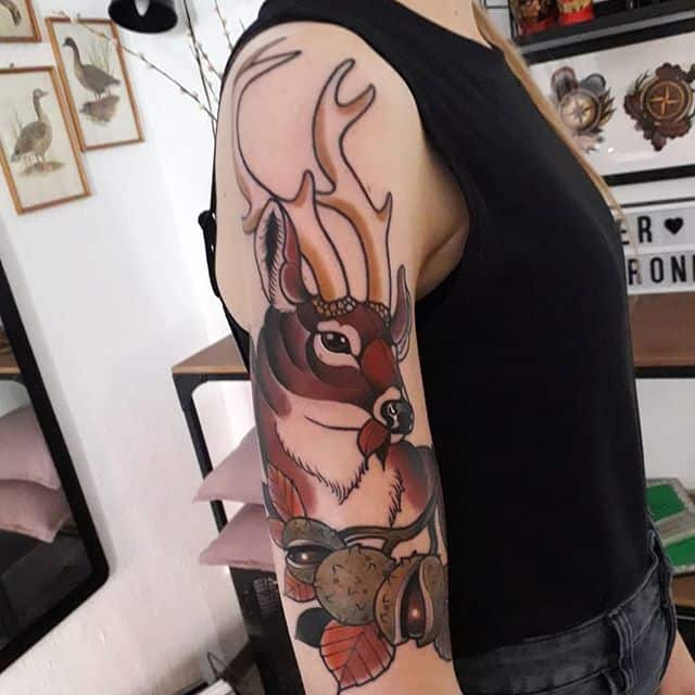 тату олень ветное на плече