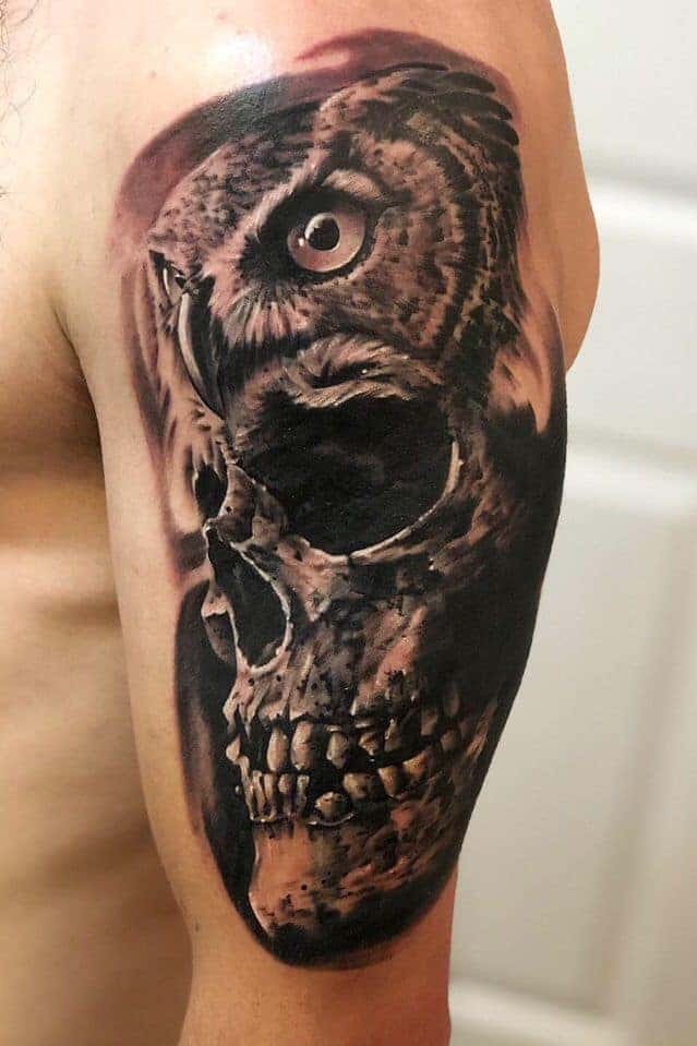 тату череп и сова