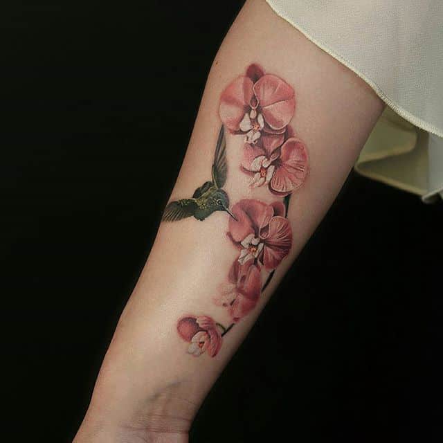 орхидея и колибри тату