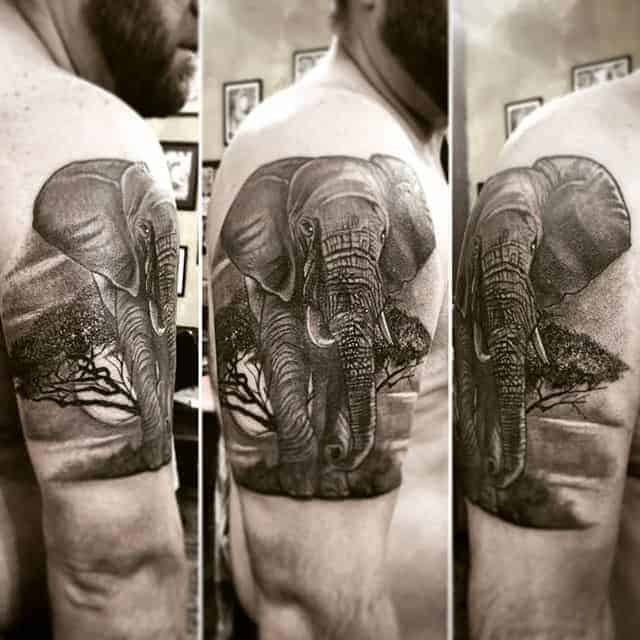 мужская тату на плече слон