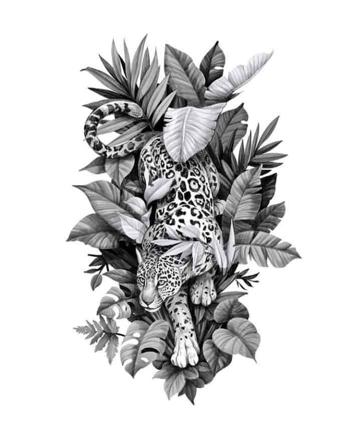 эскиз тату леопард