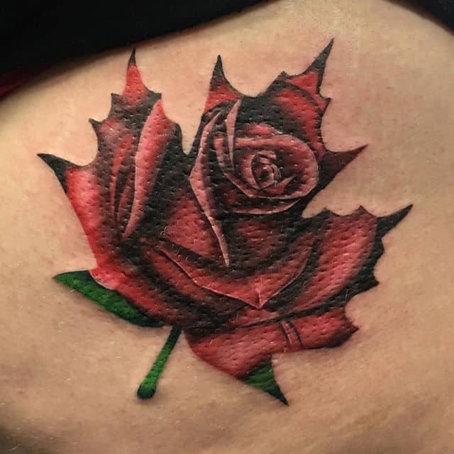 тату кленовый лист роза