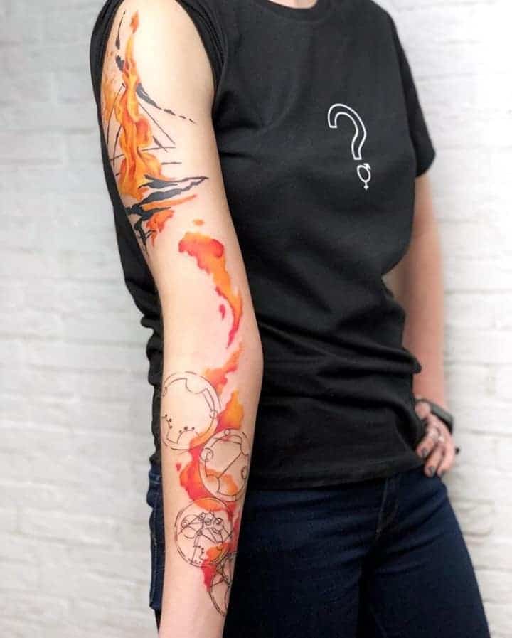 огонь тату на плече