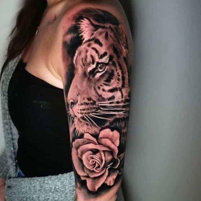 тату тигр и роза