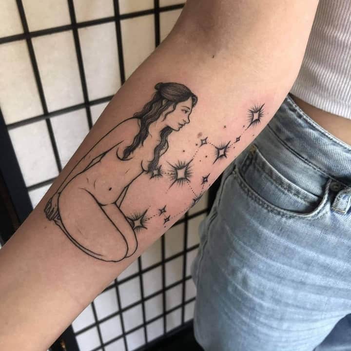 тату дева чб