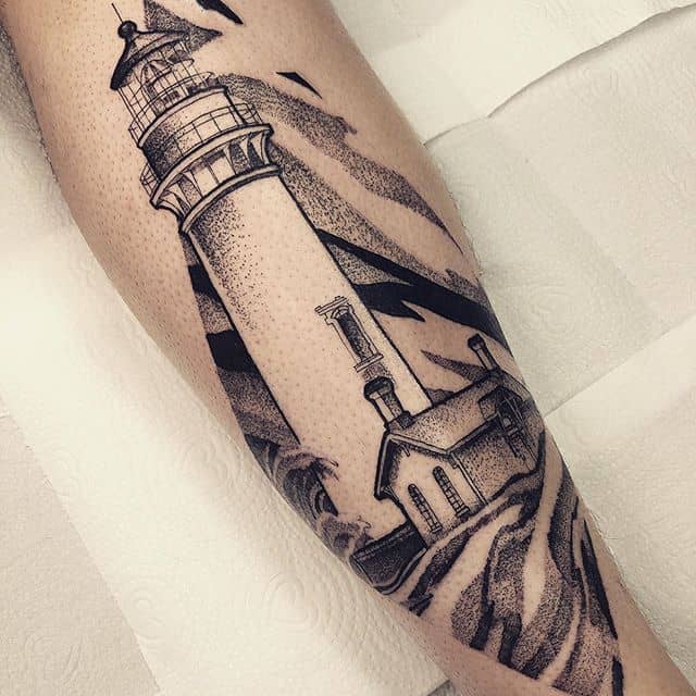 тату маяк чб