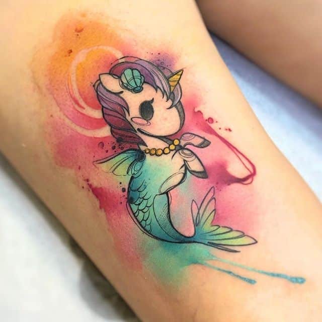 единорог тату акварель