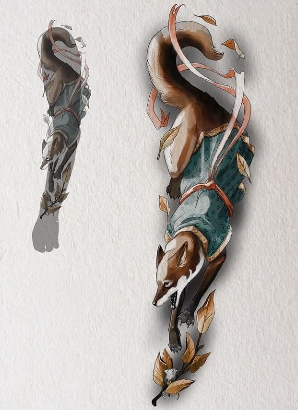 Эскиз тату рукав лиса