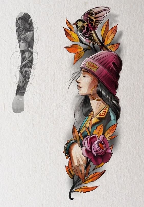 Эскиз тату рукав цветной