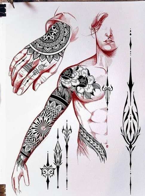 Эскиз этнический тату рукав