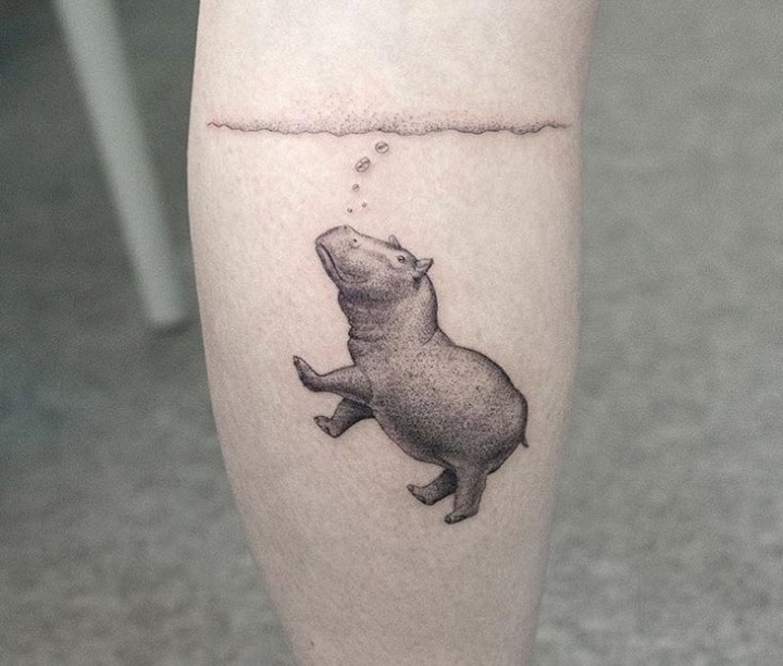 тату бегемот чб