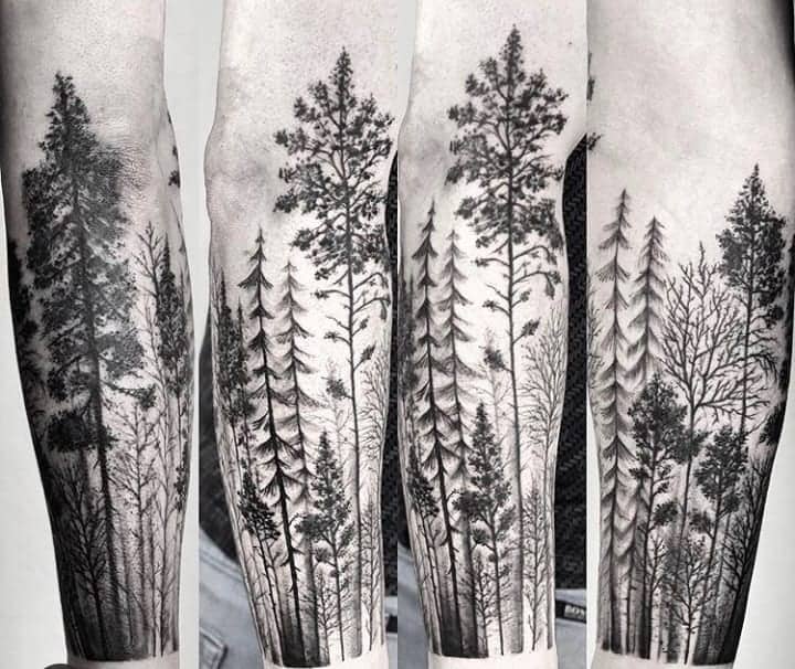 тату лес на предплечье