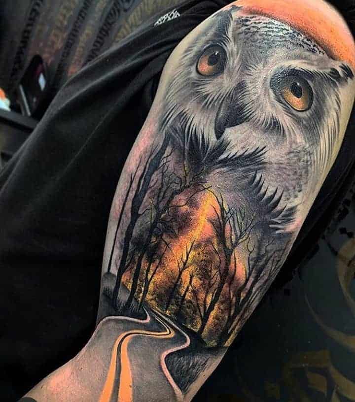тату сова лес