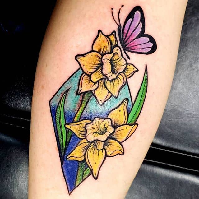 цветы тату на голени