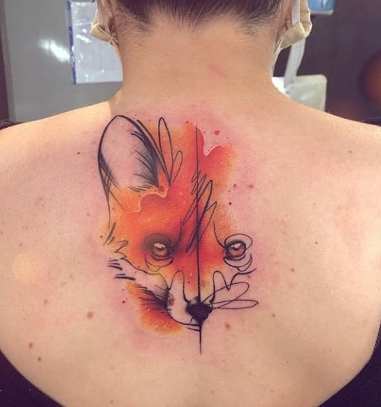лиса на спине тату