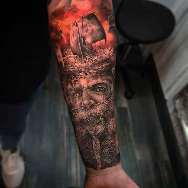 тату викинг и корабль