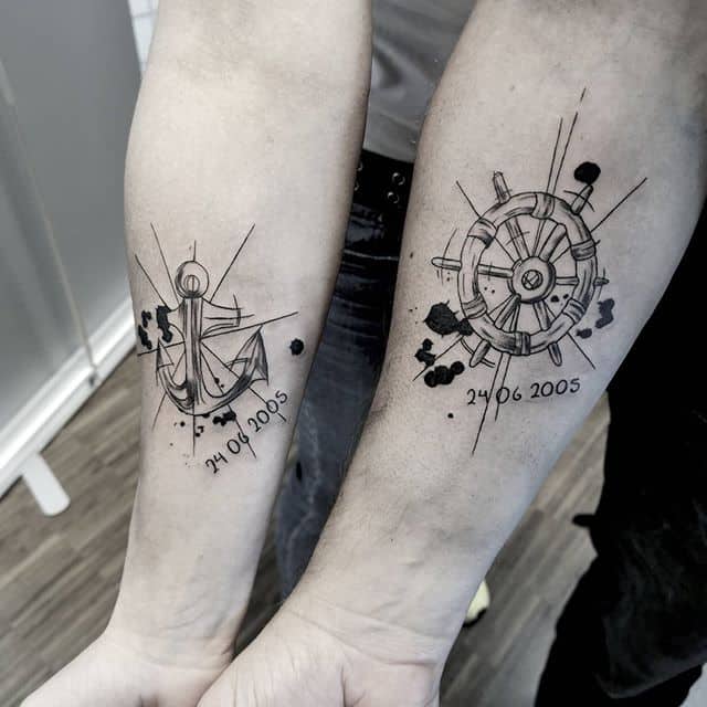 якорь и штурвал тату парные