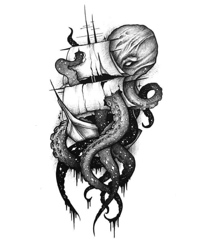 мужской тату эскиз корабль