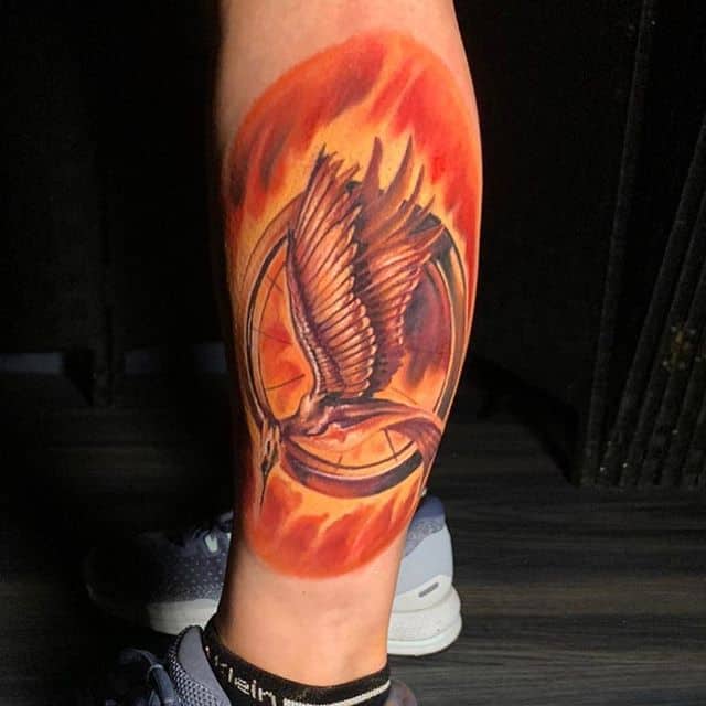 тату феникс в огне