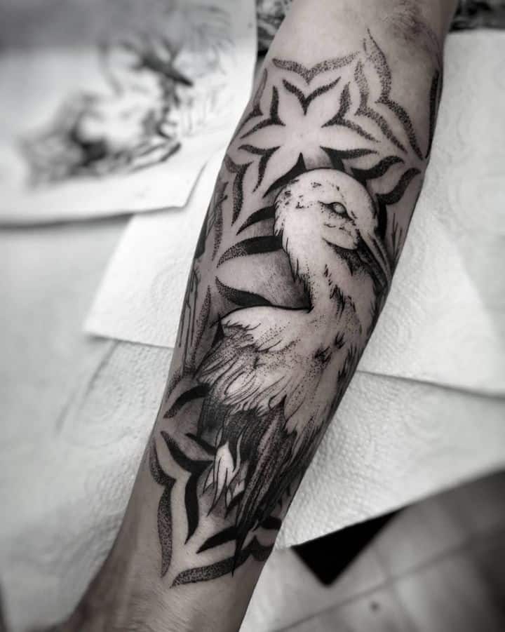 тату журавль, аист, цапля