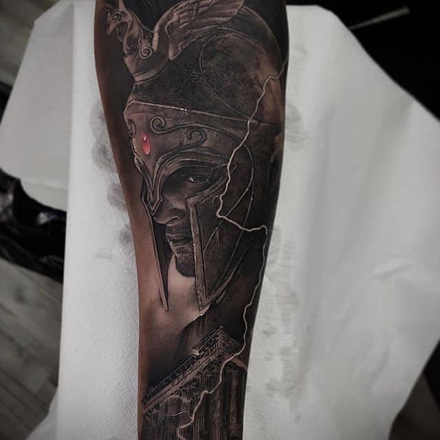 воин в доспехах тату чб