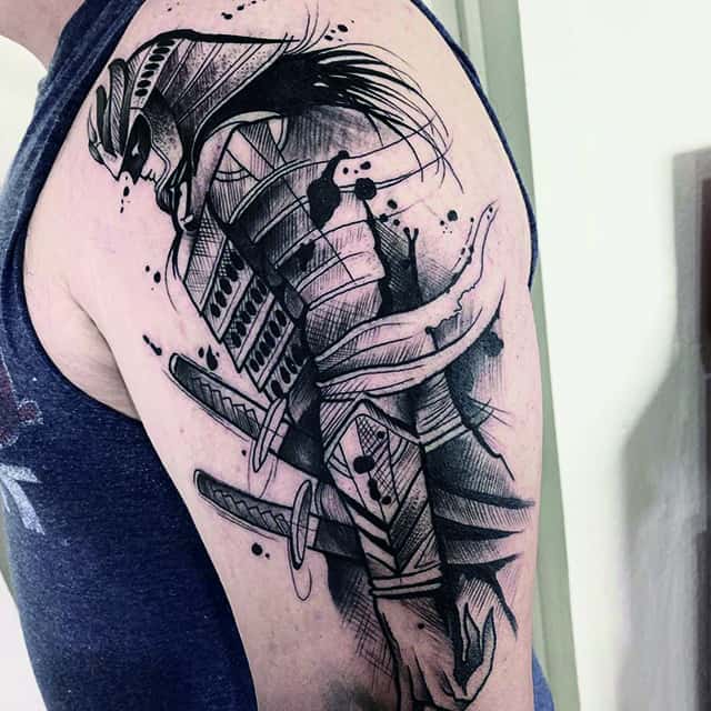 мужское тату самурай