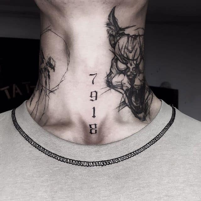 тату цифры на шее