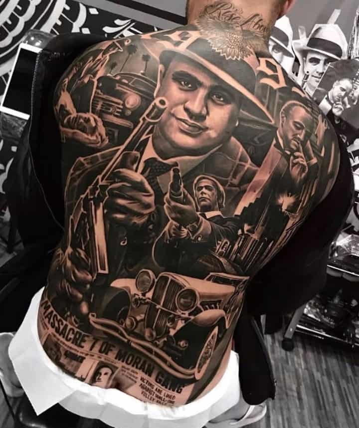 мужское тату на спине гангстеры