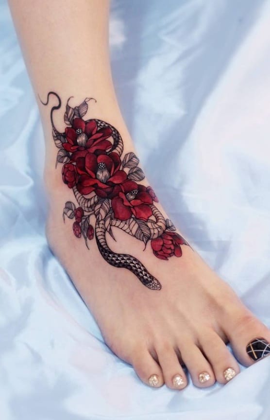 коллаж камелия змея