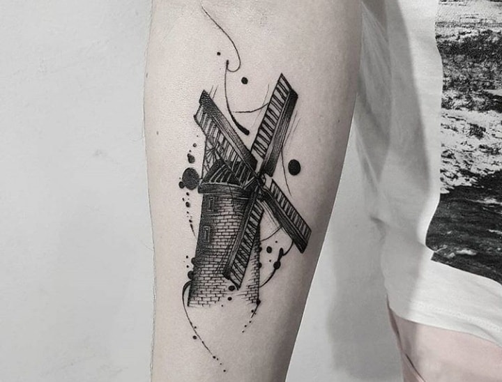 тату мельница чб