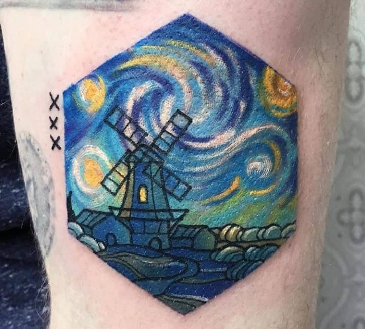 тату мельница ночное небо