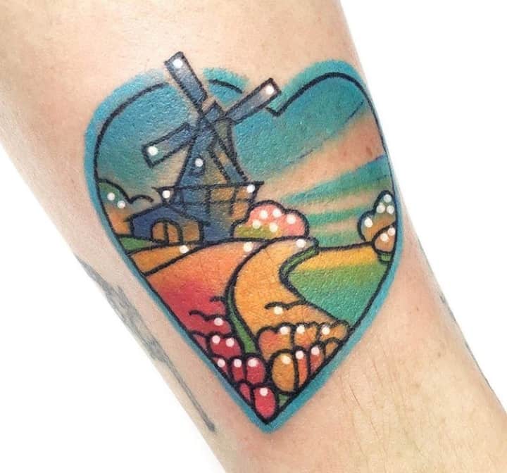 тату мельница сердце