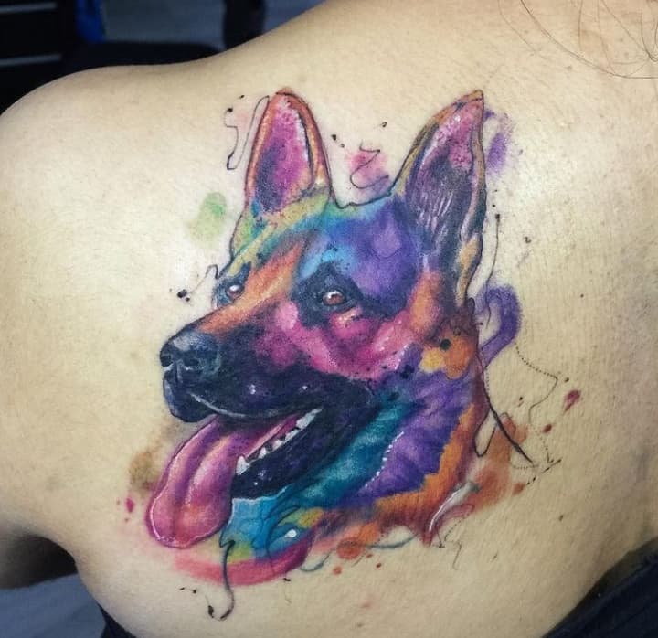 тату немецкая овчарка цветная