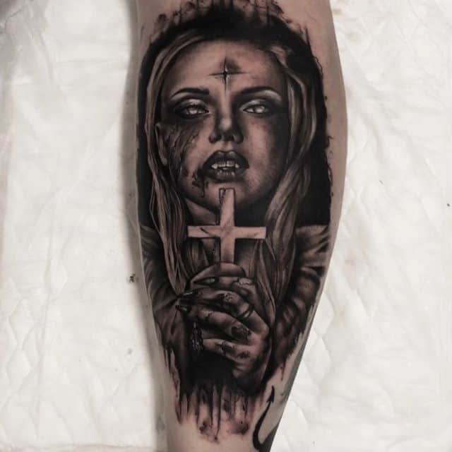 блэк энд грей тату монашка