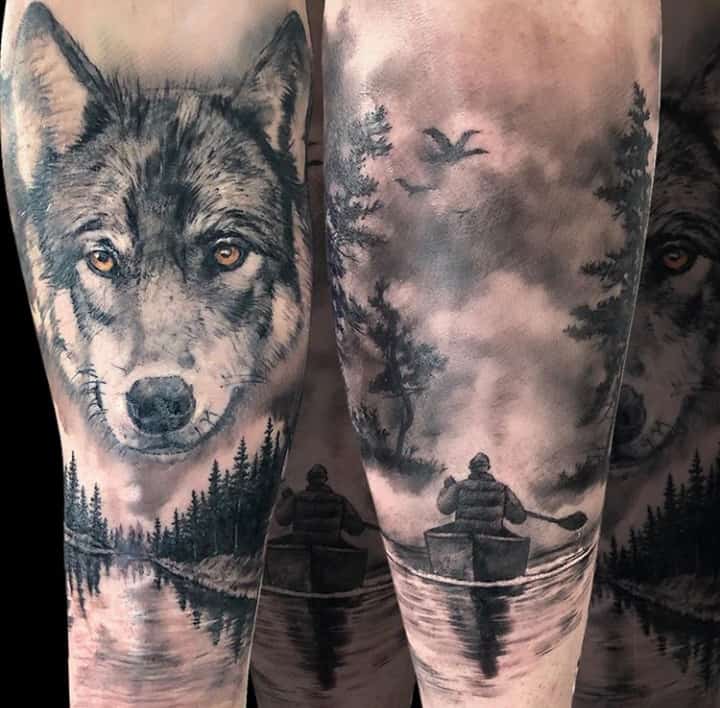 тату лодка волк