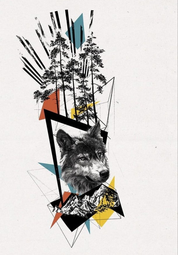 эскиз тату волк