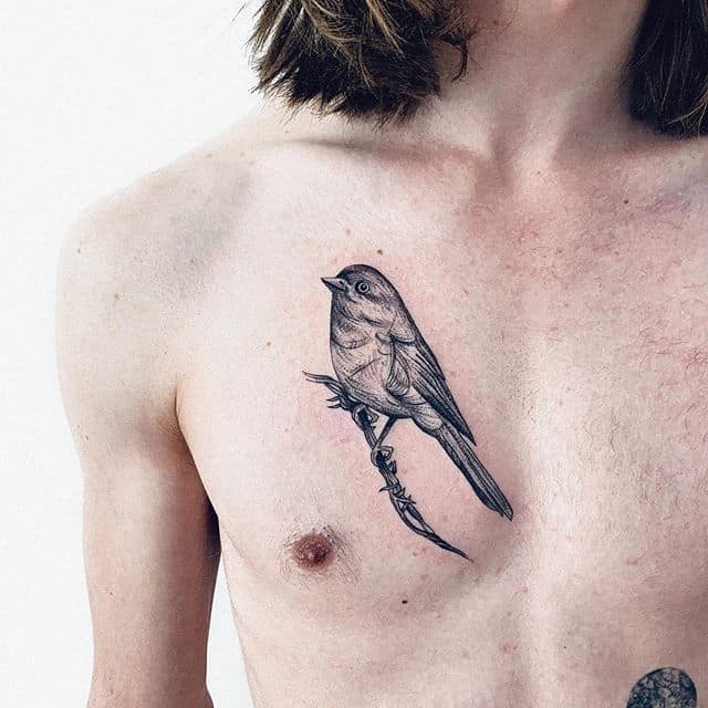 тату птица на груди