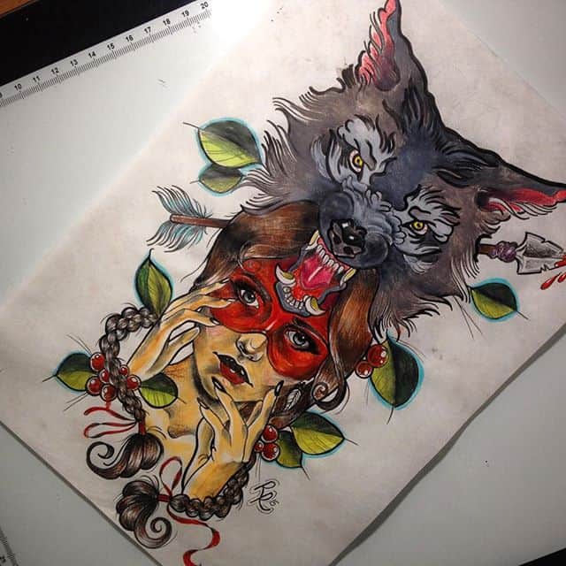 яркий эскиз тату на ногу