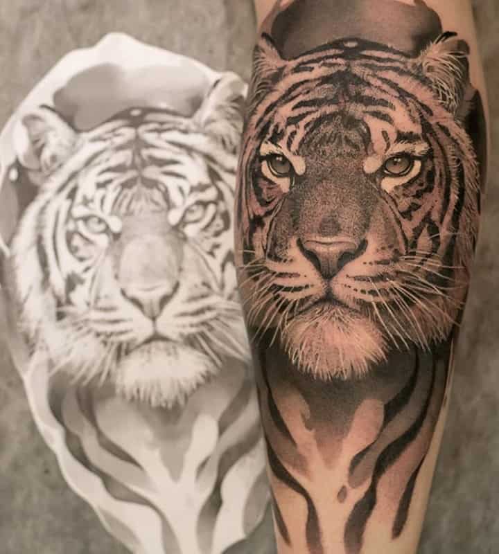 тату на ногу тигр
