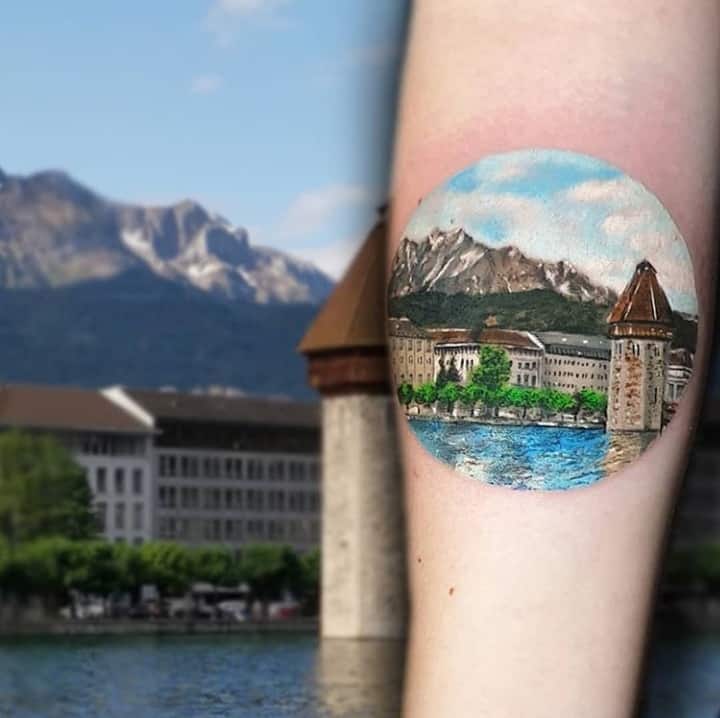 пейзаж тату город