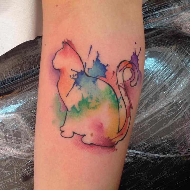 тату кот акварель