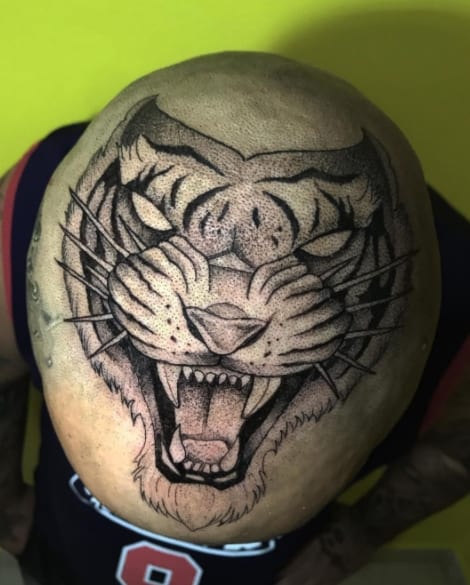 тату на голове тигр