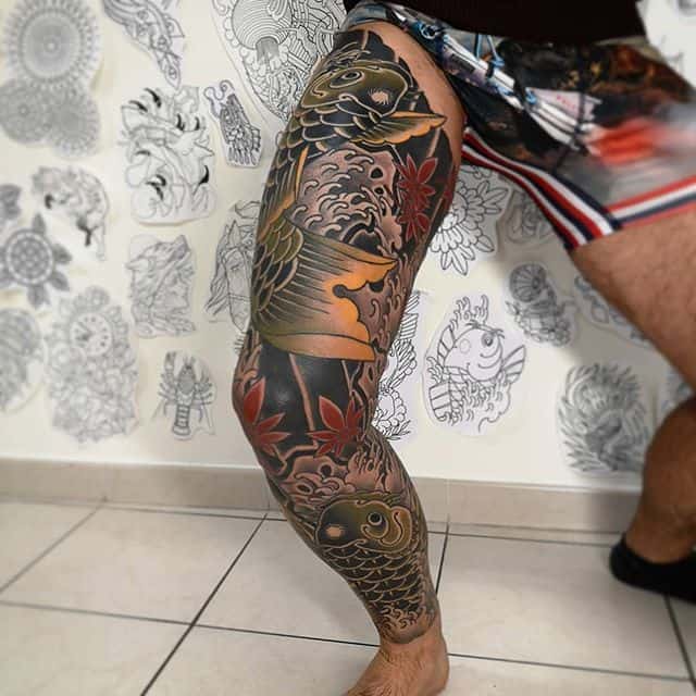 японские тату на ноге мужские