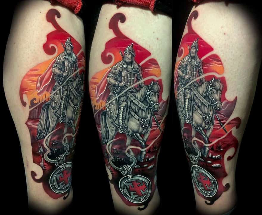 Богатырь тату с цветом