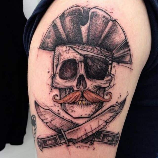 веселый роджер с усами тату