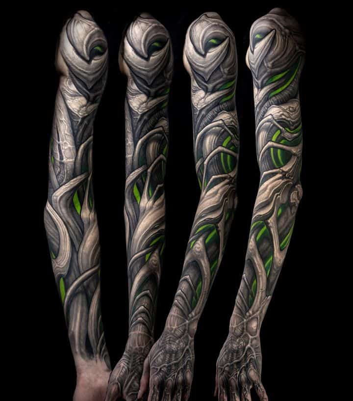 органик тату рукав черый и зеленый