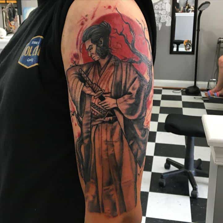 тату самурай и луна