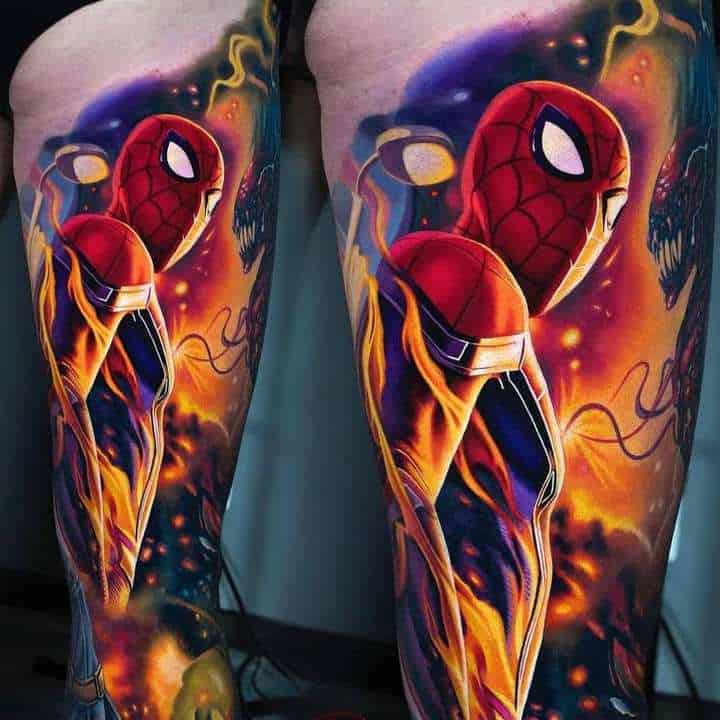 человек паук тату на ноге