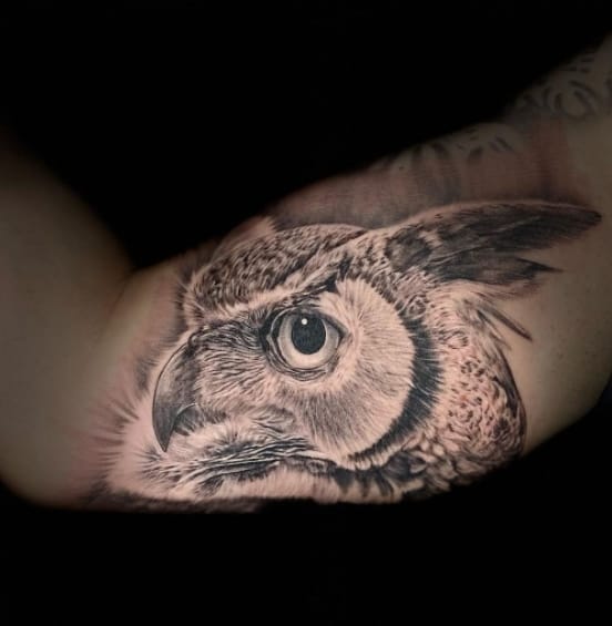 филин тату на бицепсе