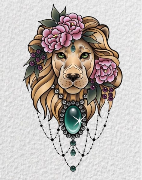 лев эскиз тату цветное